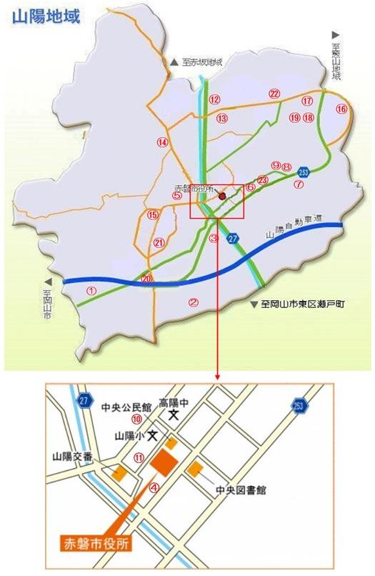 AED設置場所(医療・介護施設)山陽地域の地図