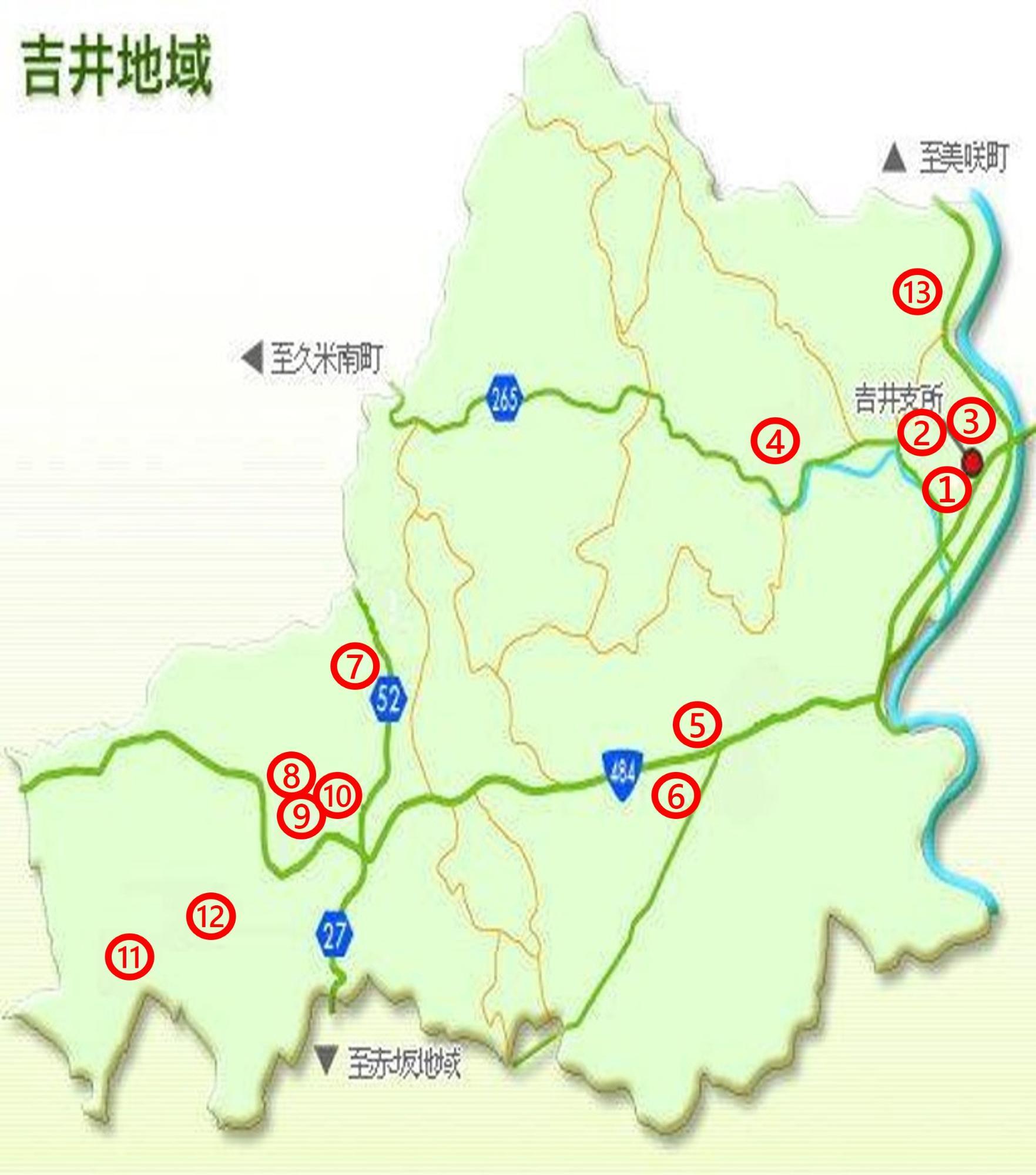 防災(避難場所)吉井地域の地図