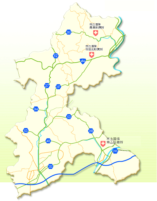 赤磐市内の市立診療所を表す地図