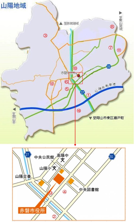AED設置場所（事業所）山陽地域の地図